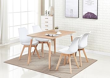 P N Homewares Lorenzo Esstisch Und 4 Stuhle Set Retro Und Modernes Skandinavisches Esszimmer Set Weiss Schwarz Grau Rot Pink Grun Mit Holz Braun Esstisch Weiss Amazon De Kuche Haushalt