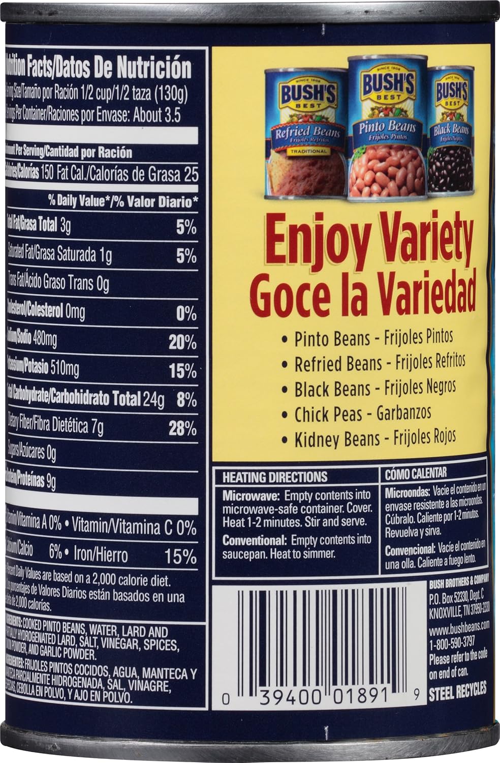 Bushs Best Traditional Refried Beans, 16 oz (12 cans)