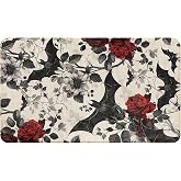 WARDOS Gothic Bat Rose Floral Door Mat, Dark Academia Cottagecore Flower Doormat for Front Door Indoor Outdoor Entrance Porch, Halloween Goth Welcome Mat Outside, Gothic Bath Mats, 17x30 Inches