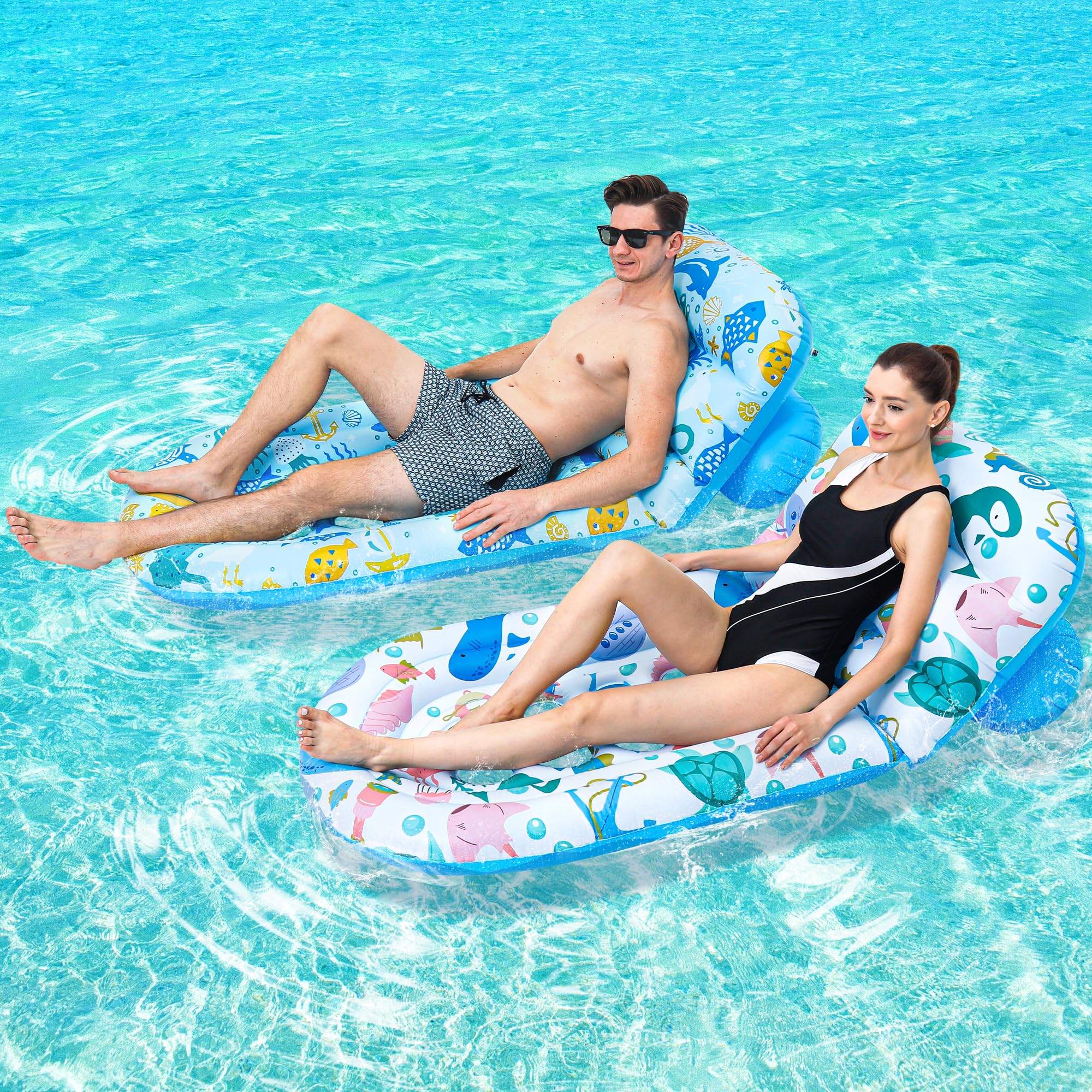 Photo 1 of 2 Pack Pool Floats Lounger, Instaywell Pool Floats Adult with Adjustable Backrest, Pool Rafts Floaties Water Hammock Tanning Floating Pool Party Toys for Swimming Pool Summertime Beach Outdoor