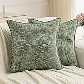 FUTEI Dark Green Decorative Throw Pillow Covers 18x18 Inch Set of 2,Soft Chenille Tweed Textured Cushion Case,Modern Home Decor for Couch Bed Living Room