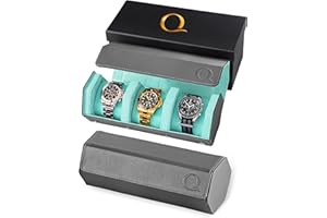 QWATCHBANDS Napa Leather Watch Rolls for Men - Hexagon Watch Roll Travel Case for Watches - Storage Organizer Genuine Leather with Velvet Interior Display