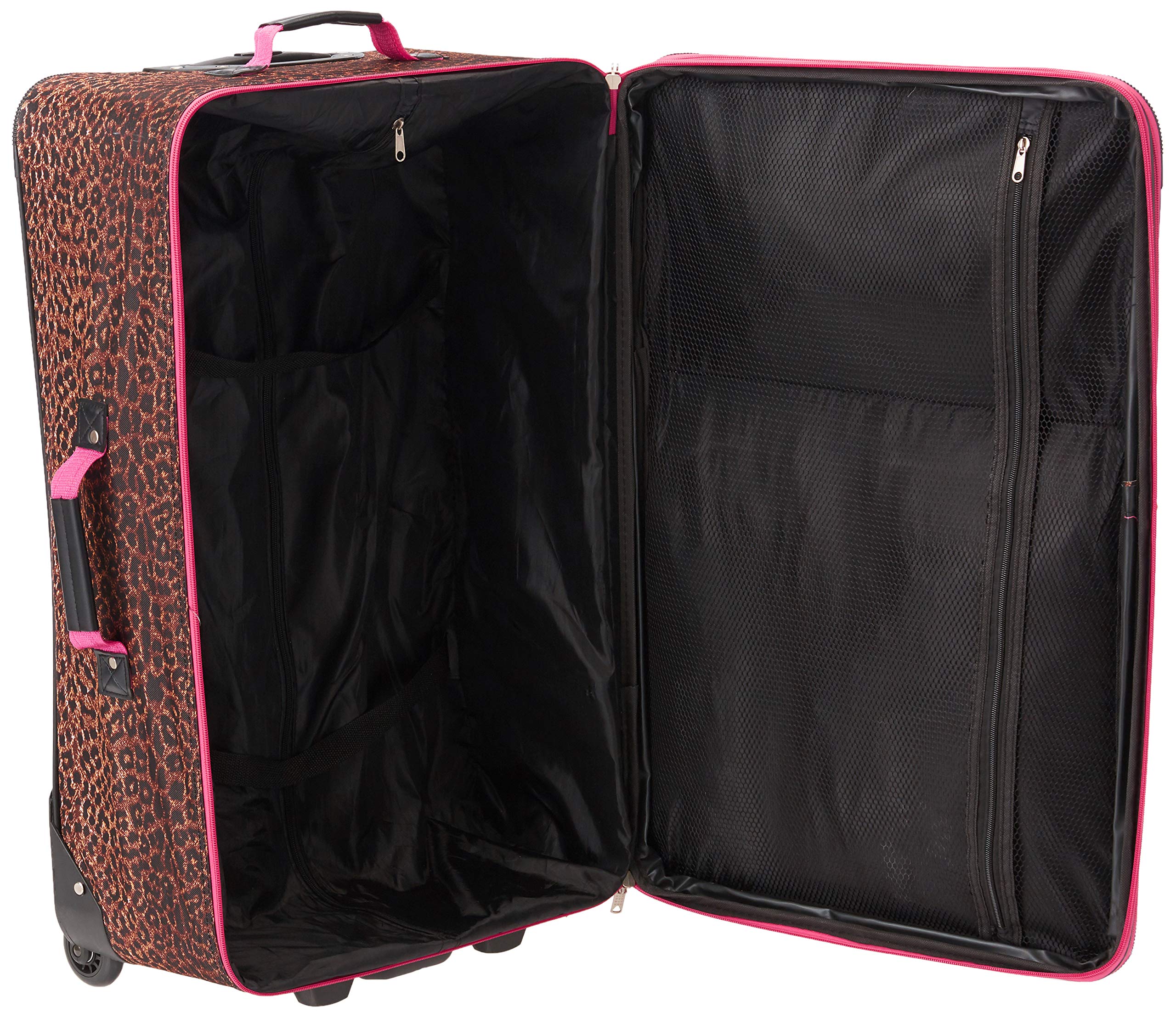 Rockland Vara Fashion Softside Expandable Upright Luggage, PINKLEOPARD, 3-Piece Set (20/22/28)