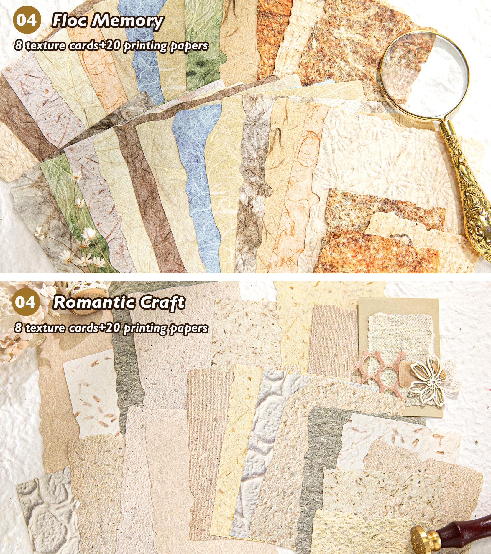 168Pcs Scrapbook Paper - 6 pack Embossed Textured&Printed Rice Paper Craft Assorted Special Cards Mix for Scrapbooking Junk Journal Journaling Supplies DIY Materials (Textured paper mix)