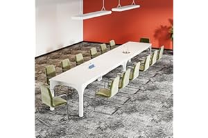 TRGGIVS 13FT Conference Table, Super Sturdy Large Rectangle Meeting Seminar Table for 10-14 Person, Long Business Tables, 2 Pcs White