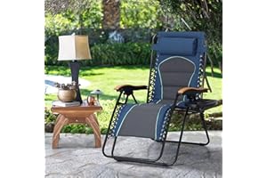 MAISON ARTS Oversized XXL Padded Zero Gravity Lounge Chair 30" Wide Seat Anti Gravity Lawn Chair Foldable Recliner Outdoor Camp Chair for Poolside Backyard Beach, Support 400lbs, Blue & Grey