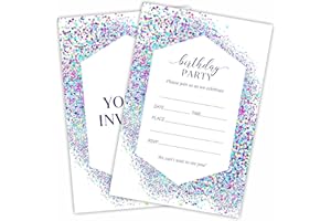 CUDWID Birthday Invitation, Printing Confetti Geometric Birthday Invite Cards With Envelopes, Double-Sided Fill In Style Invites For Boys & Girls, Party Favor & Decorations (20Pcs) - A23