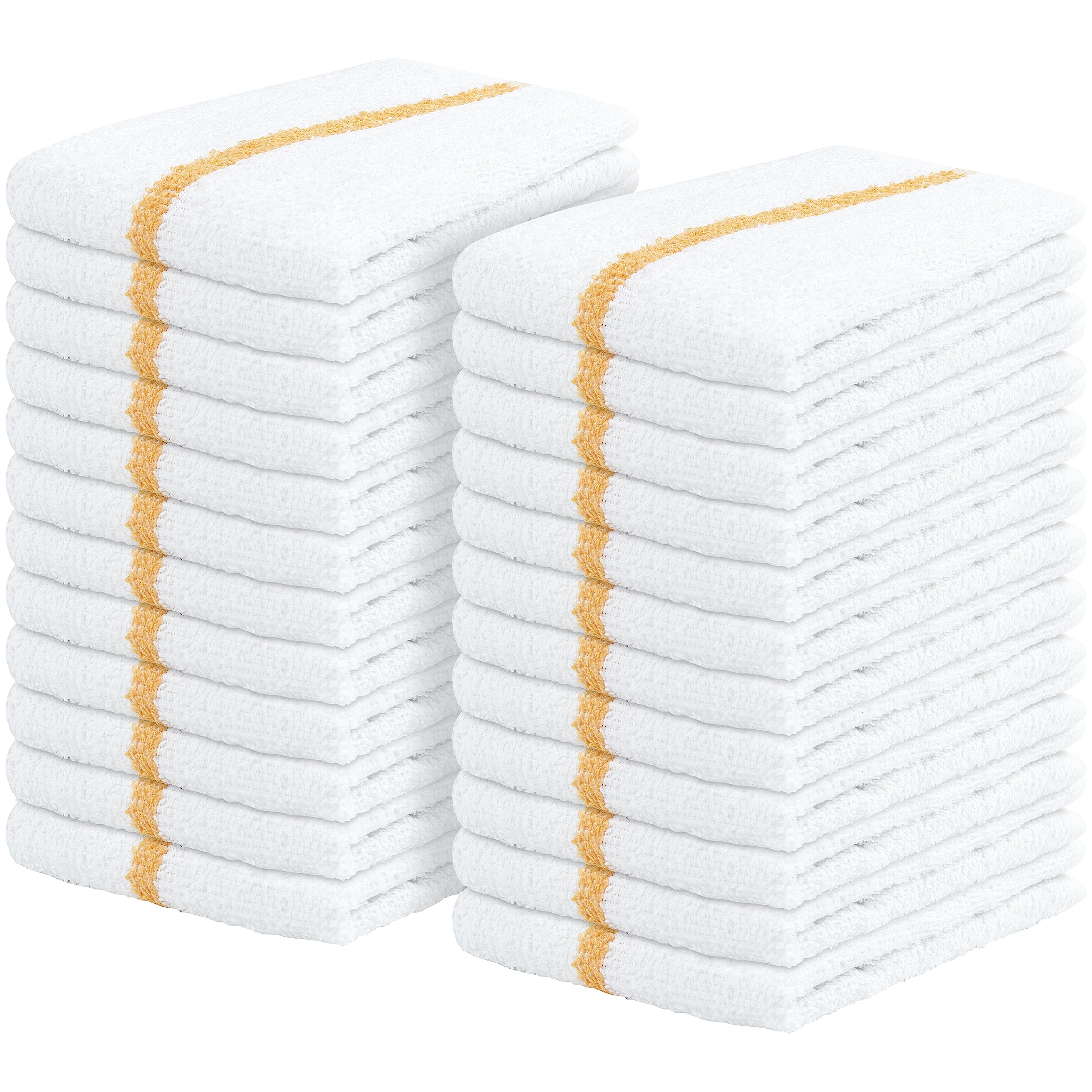 Photo 1 of (PARTIAL SET) (USED/FAIR) (BAGGED) Bar Mop Towels Pack of 24 – Bulk Terry Cleaning Rags 16"x19" – Absorbent, Durable Cotton Towels for Kitchen, Restaurant, Bar, Home – Multipurpose Commercial Terry Cloth Shop Rags (Gold Stripe)
