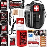 Survival First Aid Kit with Israeli Bandage, Chest Seal, Tourniquet, Splint, Tactical Military Combat Molle IFAK for Wound Ca