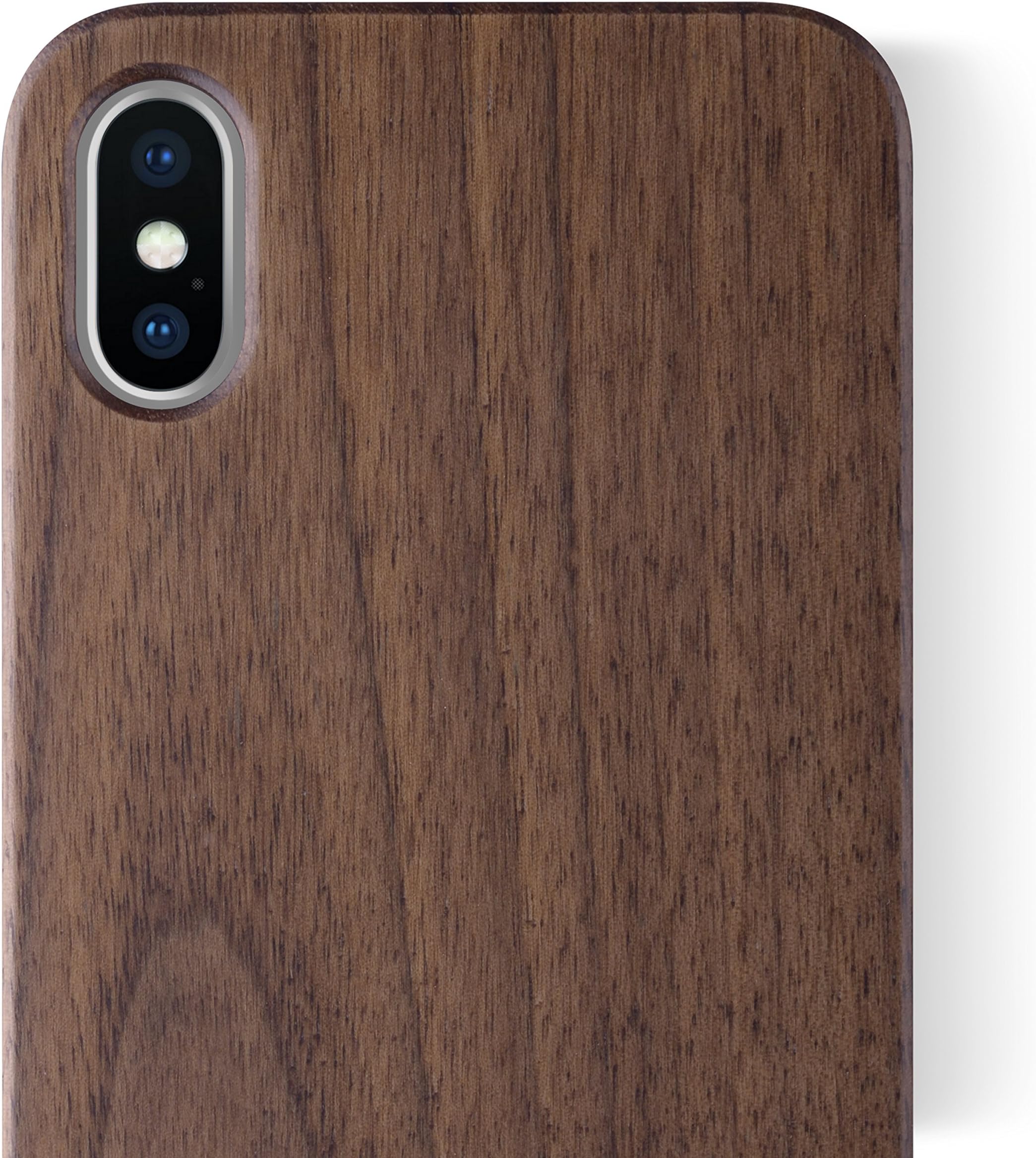 iCASEIT iPhone XS/X Wood Case - Premium Finish Unique Cases [Compatible with Wireless Charger] Lightweight Unique Grain Hybrid Snap-on Protective Cover for iPhone XS/X - Walnut