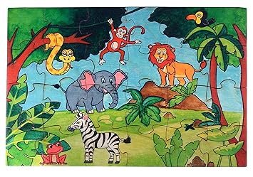RK Cart Jungle Theme Puzzles for Kids, 24 Piece Wooden Jigsaw Fun Learning and Education Toys