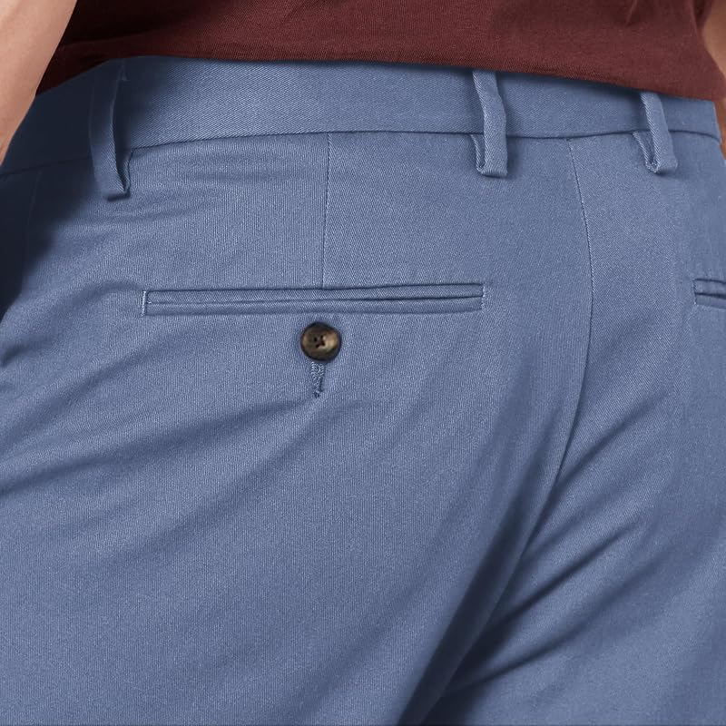 Pantaloni Chino da Lavoro da Uomo Anti-Piega e Senza Pince, vestibilità Aderente, Indaco, 30W / 30L