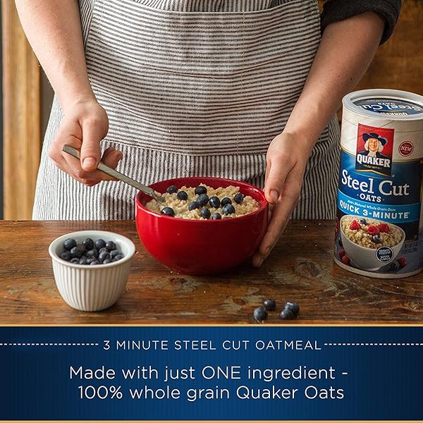 QUAKER STEEL CUT OATMEAL, QUICK 3 MINUTES TO PREPARE, BREAKFAST CEREAL, 25 OZ