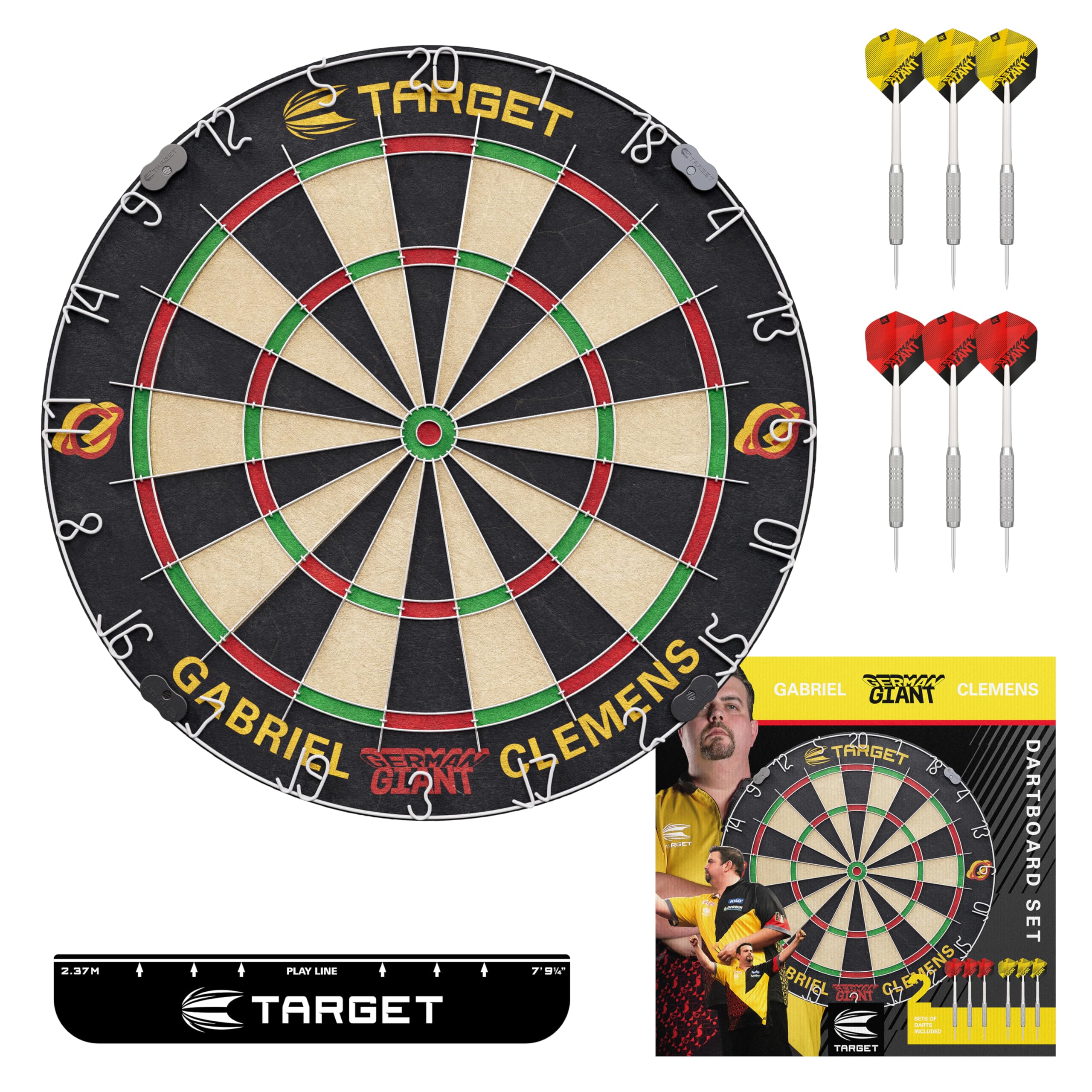 Target Darts Gabriel Clemens Dartboard Set | Player Edition Dart Board Set with 2 Sets of Steel Tip Darts, Competition Standard Throw Line | Professional Darts & Dartboards