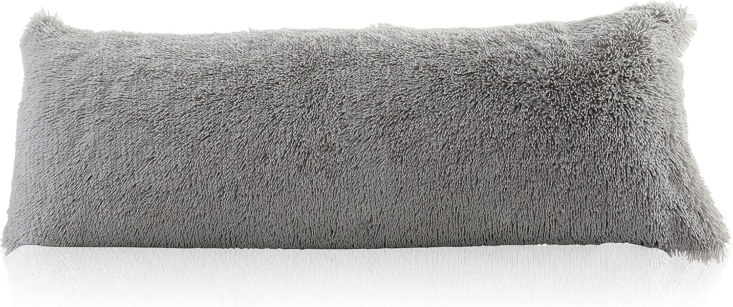 Reafort Luxury Long Hair PV Fur Body Pillow Cover/Case 21"x54" with Hidden Zipper Closure(Grey, 21"X54" Pillow Cover): Home & Kitchen