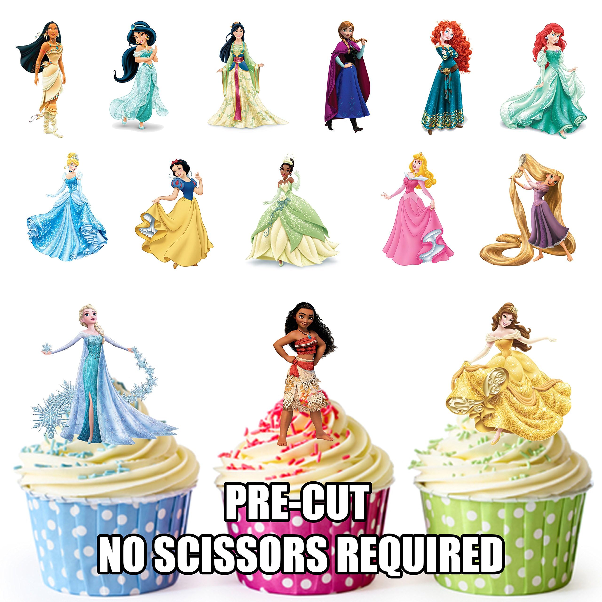 AK Giftshop PRE-CUT Princess Party Pack, 42 Cup Cake Toppers - Edible Stand Up Decorations