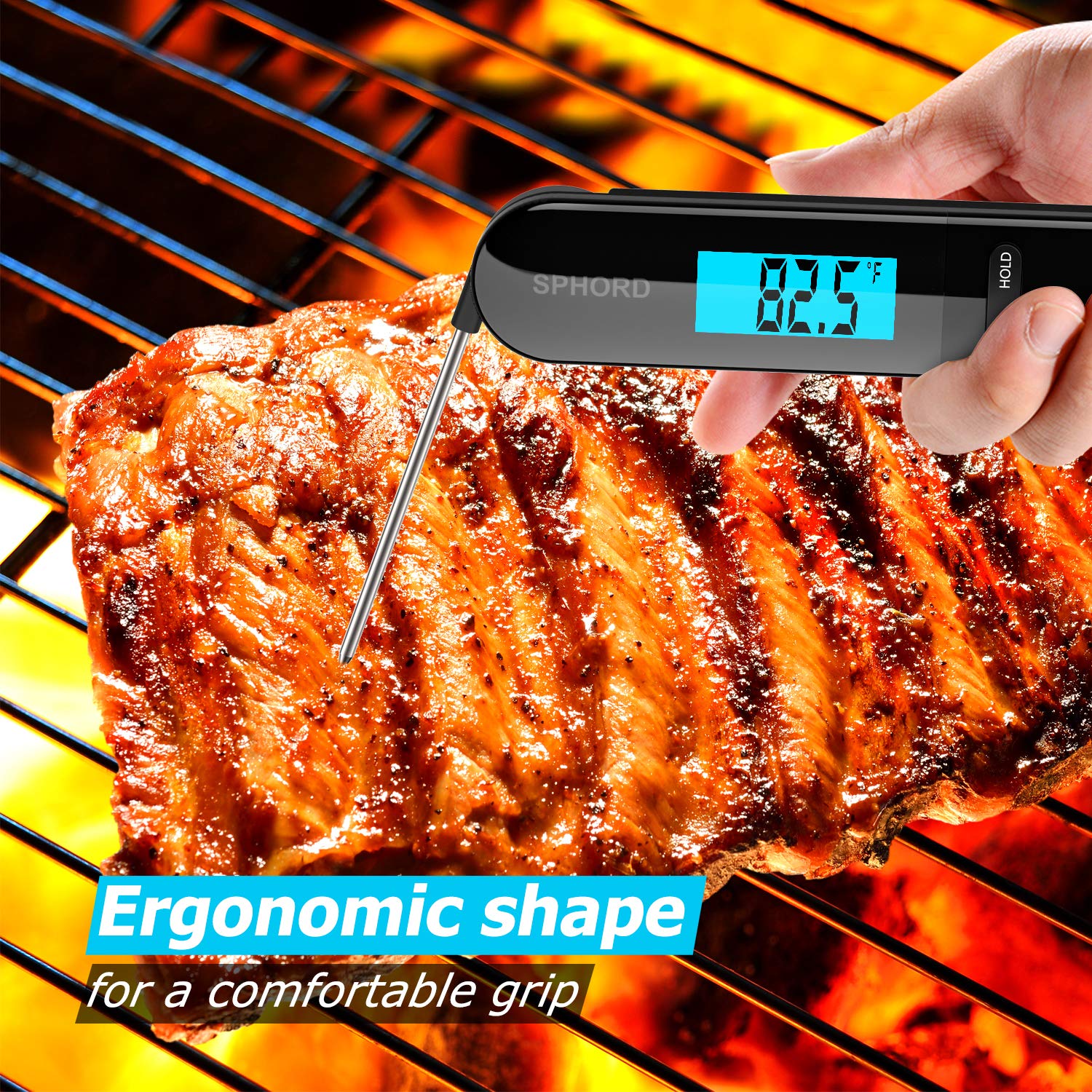 [Updated 2020 Version] SPHORD Meat Food Thermometer for Grill and Cooking, 2S Best Ultra Fast Instant Read Waterproof Digital Kitchen Thermometer Probe for Grilling, BBQ, Baking, Candy, Liquids, Oil: Industrial & Scientific