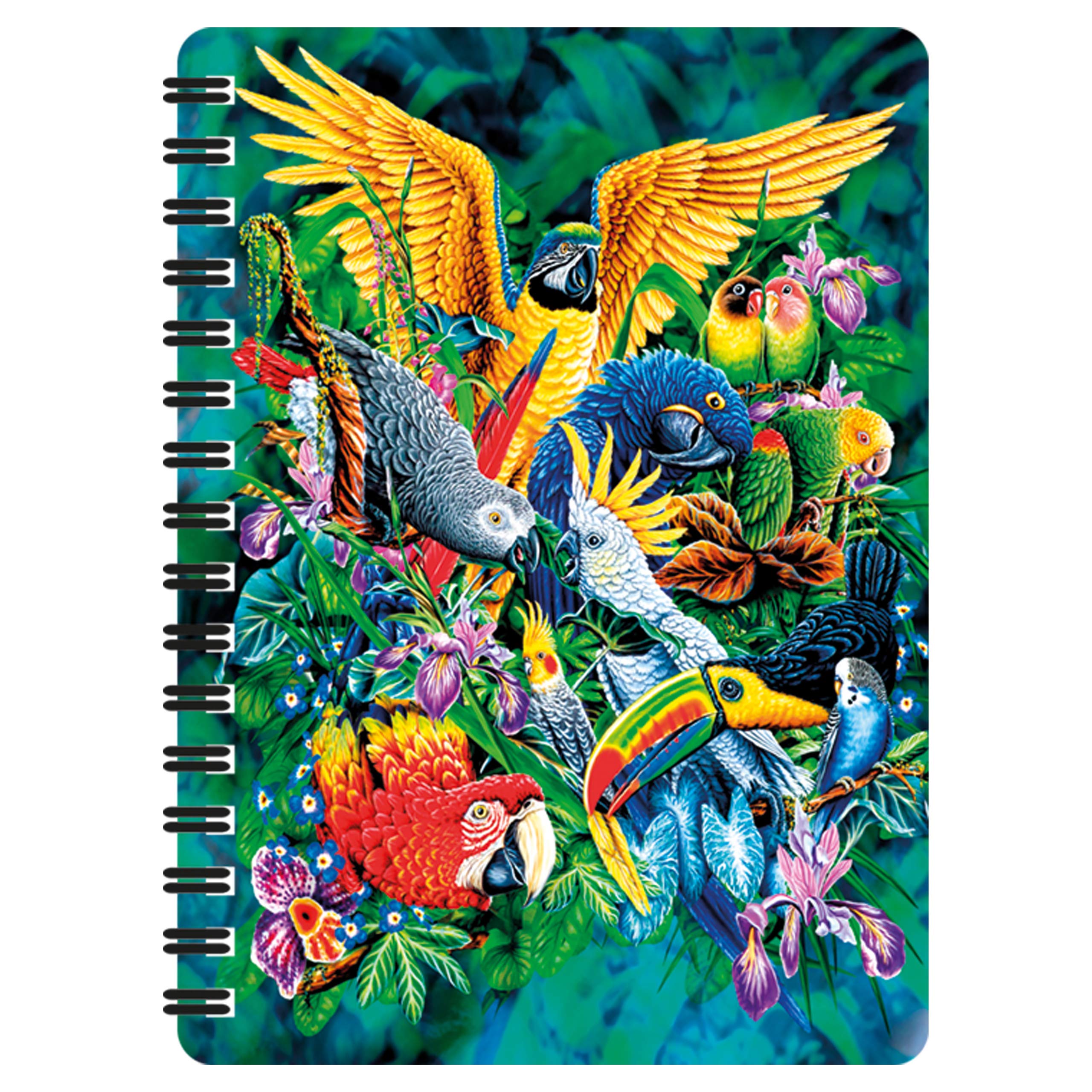 3D LiveLife Jotter - Birds of the Tropics from Deluxebase. Spiral Bound A6 5.5x4in Small Notebook with 80 Plain Recycled Pages. Pocket Sized Animal Notepad, Journal or Drawing Book with Parrot Cover