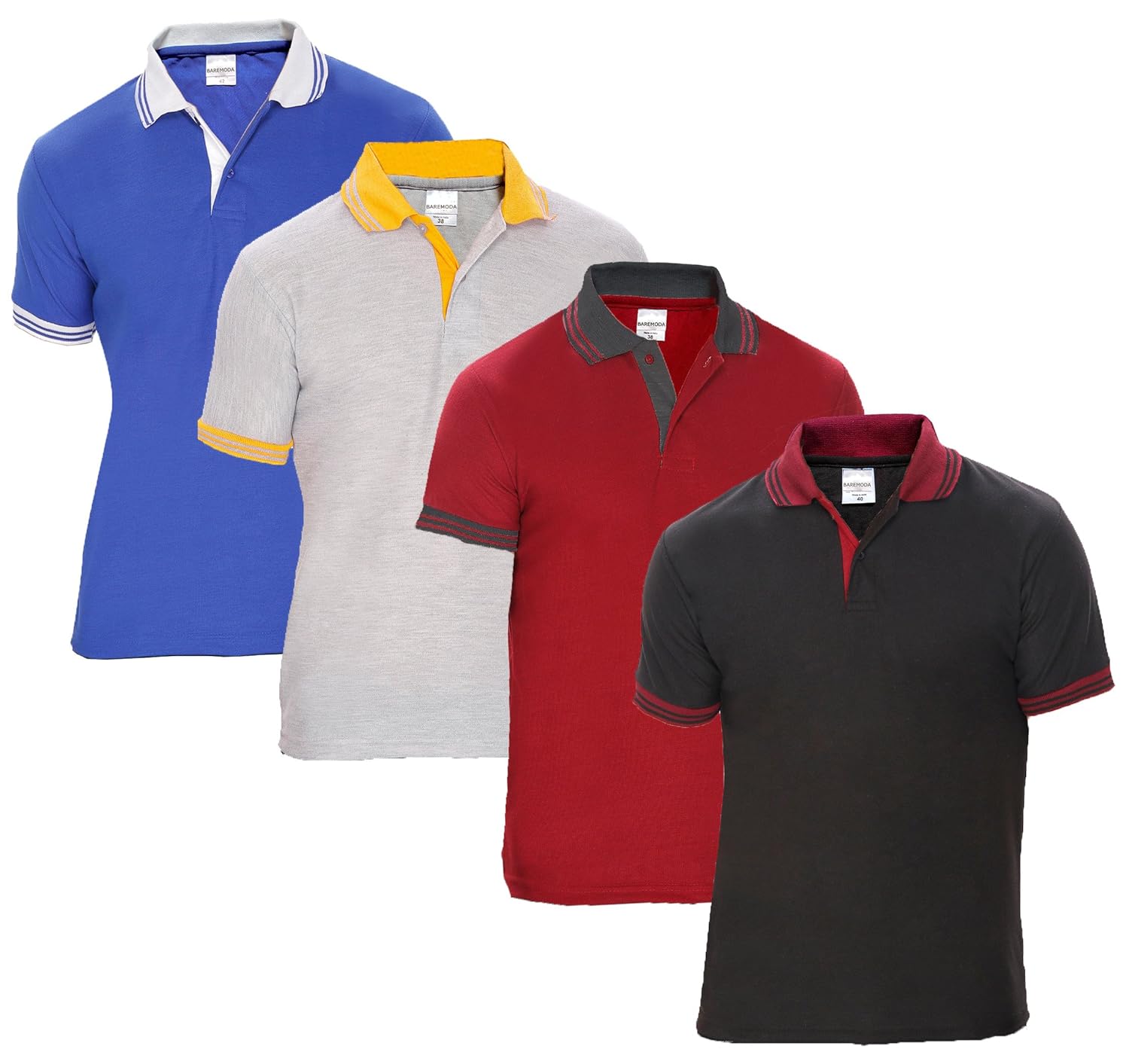 baremoda men's polo t shirt black maroon grey and blue combo pack of 4