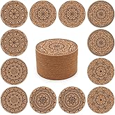 STARUBY Coasters for Drinks 12 pcs Absorbent Cork Coasters with Flower Pattern Housewarming Gifts for New Home Present for Friends, Living Room Decor, Apartment Decor
