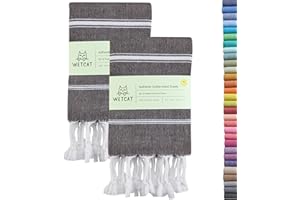 WETCAT Turkish Hand Towels with Hanging Loop, Set of 2 (20" x 30") 100% Turkish Cotton, Pre-Washed, Quick Drying, for Kitchen or Bathroom - Black