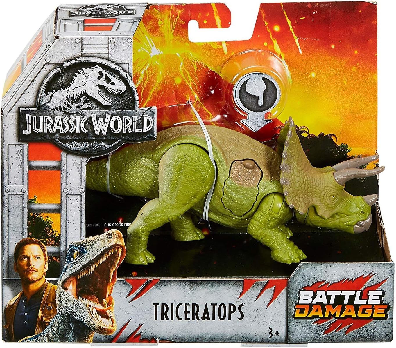 Triceratops Dinosaur Jurassic World Fallen Kingdom Posable Battle Damaged Figure 6"