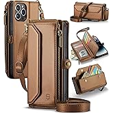 Strapurs Wallet Case Compatible with iPhone 14 Pro Max RFID Blocking 10-Card Holder Soft PU Leather Magnetic Snap Shoulder Strap Zipper Pocket Phone Case Fit for iPhone 14 Pro Max - Brown