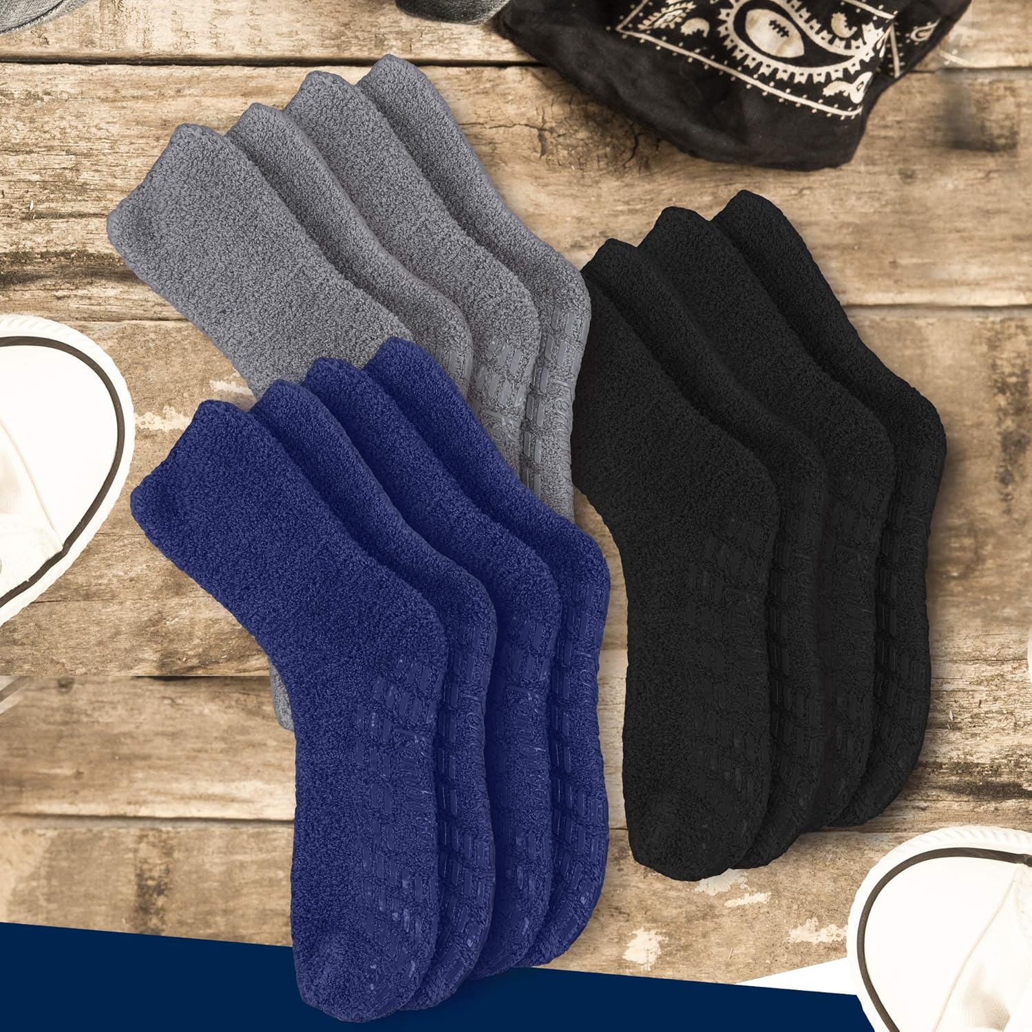 Pembrook Non Skid Socks - Hospital Socks - Slipper Socks - (4-Pack) 2 Black/ 2 Gray. Great for adults, men, women. Designed for medical hospital patients but great for everyone at  Men’s Clothing store