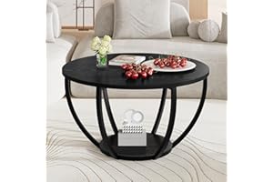 HOMERECOMMEND Round Coffee Table with Storage Shelves,2-Tier Circle Wood Coffee Tables for Living Room,Sofa Table Center Tabl
