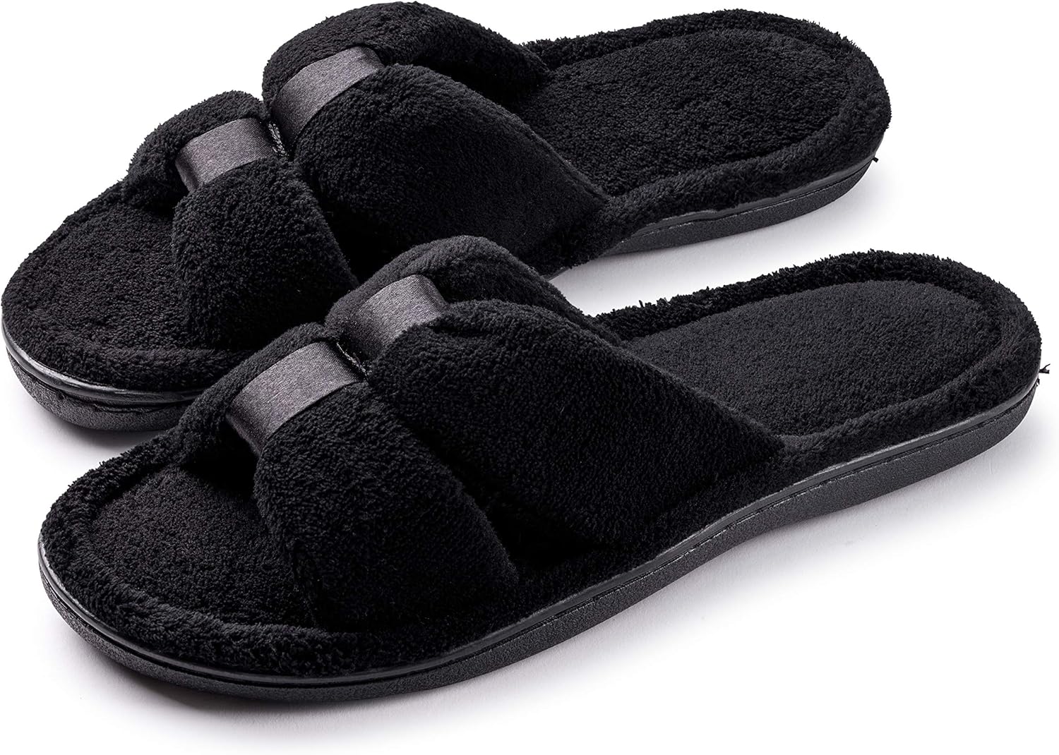 Roxoni Womens Slippers Open Toe Slide Spa Terry Cloth House Shoe Indoor