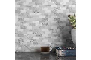M MOFIT Stone Look Peel and Stick Backsplash Tiles for Kitchen,Waterproof Tile Stickers Self-Adhesive Bathroom Tiles Wall Panels Stick-on Mosaic Tiles(Gray Slate,10sheets)