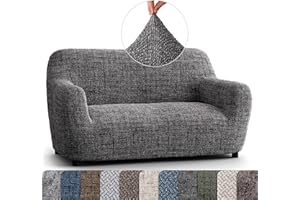 PAULATO BY GA.I.CO. Loveseat Slipcover - Oversized Chair Cover - Stretch Couch Cover - Cushion Love Seat Sofa Slipcovers - 1-Piece Form Fit Washable Protector - Microfibra Print - Vittoria Grey