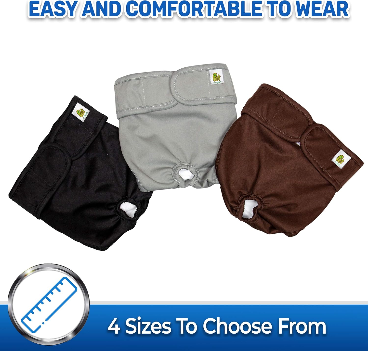 PET MAGASIN Reusable Dog Nappies Pet Diapers Sanitary Wraps, 3Pack