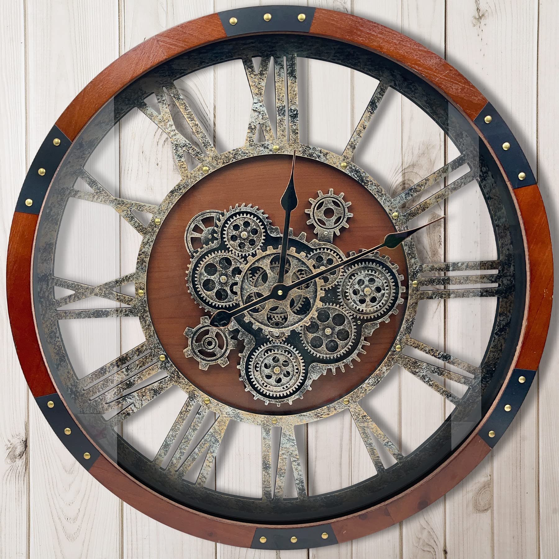 Photo 1 of ***********FINAL SALE- NO RETURNS**********DORBOKER 40" Original Moving Gears Wall Clock, Large Industrial Wall Clock for Living Room Decor,Oversized Wood Vintage Farmhouse Steampunk Rustic Clocks for Wall Decor,Black Walnut