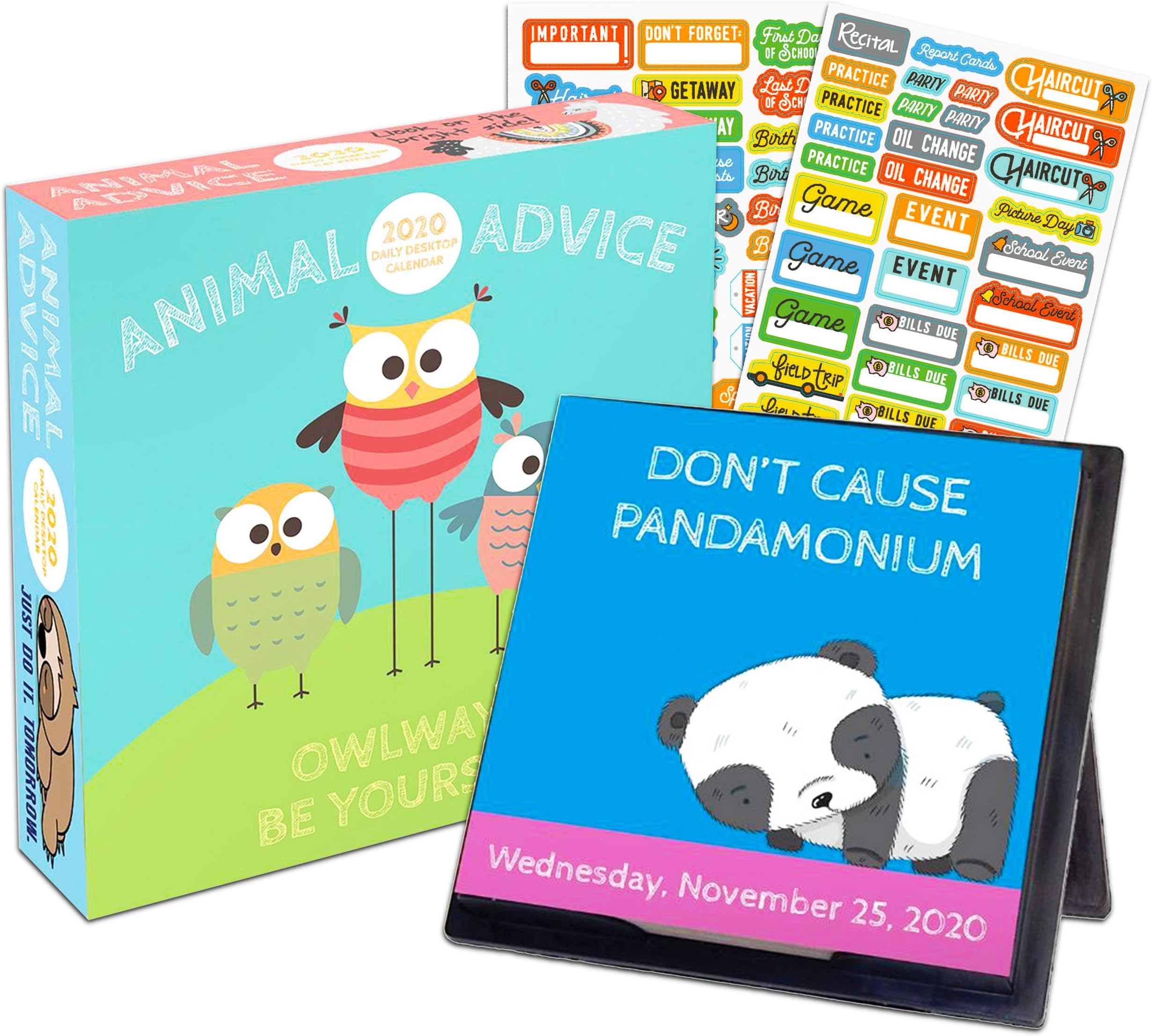 Animal Advice 2020 Calendar Box Edition Bundle - Deluxe 2020 Family Friendly Animal Puns Daily - 365 Daily Pages Box Calendar with Over 100 Calendar Stickers
