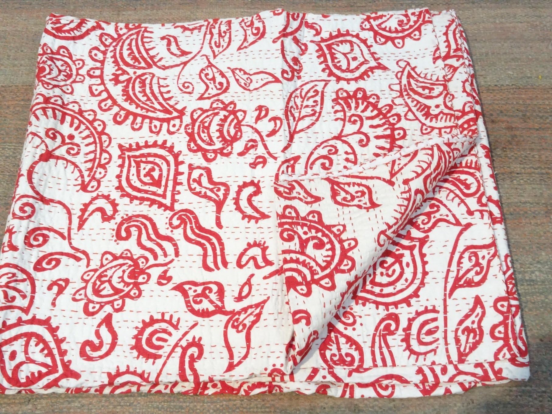 Tribal Asian Textiles Tribal Print QUEEN Size Kantha Quilt, Kantha Blanket, Bed Cover, Kantha bedspread, Bohemian Bedding Kantha Size 90 Inch x 108 Inch 1063