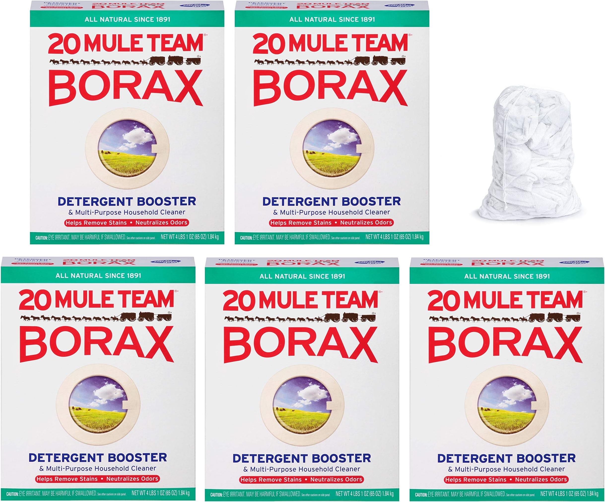 20 Mule 65 Ounce Team Borax Detergent Booster and Multi-Purpose Household Cleaner (Pack of 5) Brand New and Fast Shipping + FREEBIES