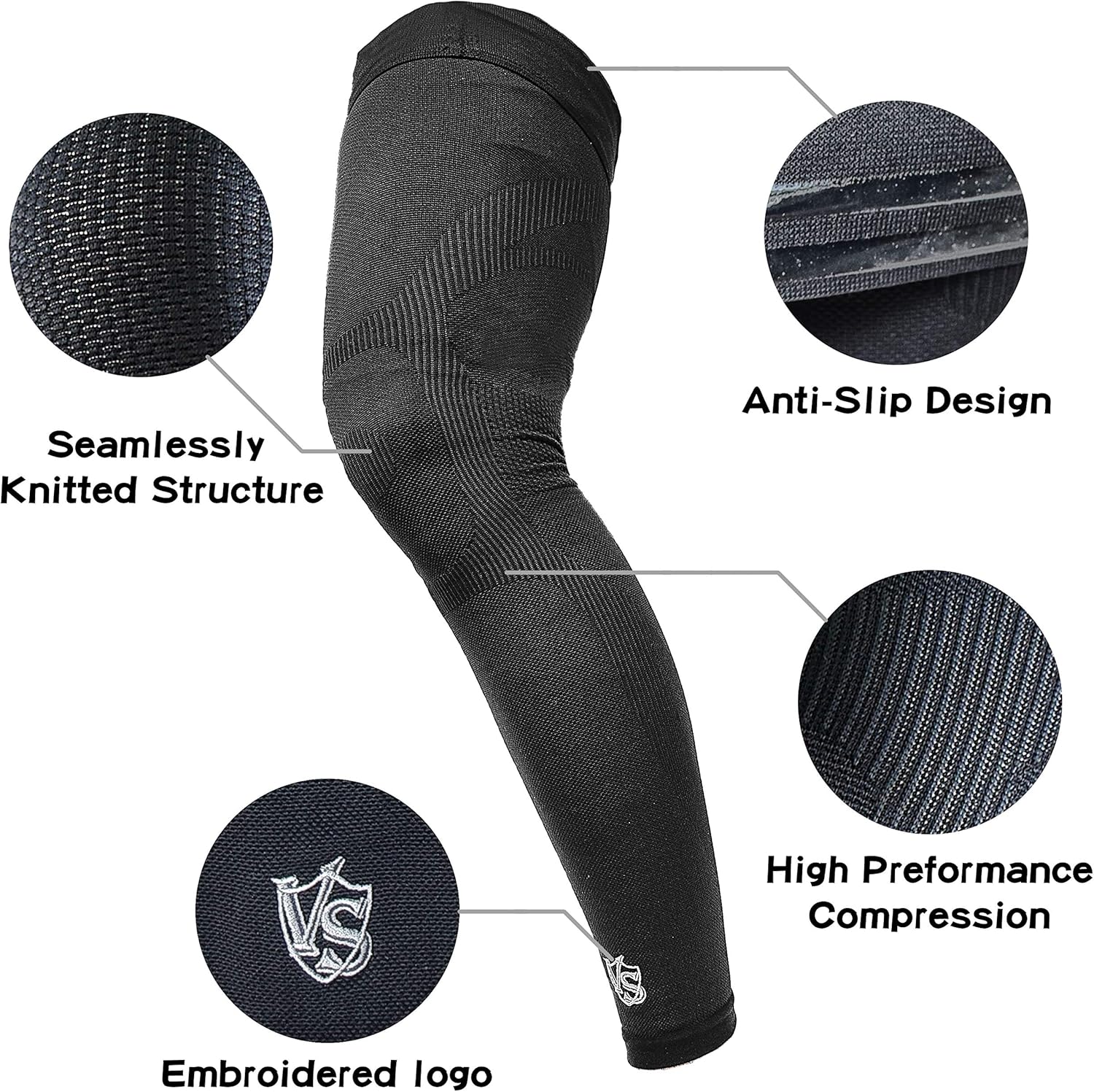 Vital Salveo -Germanium Recovery Compression Sports Full Leg Sleeve Length Thigh Calf Long Knee Sleeve with UV protection Support Single Tight. For Basketball, Arthritis Men and Women (1 PC)-X-Large: Health & Personal Care