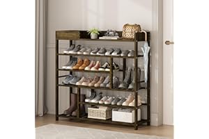 Mafalion Bamboo Shoe Rack for Closet 6 Tier Shoe Storage Organizer Entryway Tall Shoe Shelf with Storage Box Wooden Rustic Bl