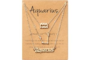 PANTIDE 3Pcs Constellation Zodiac Layer Necklaces for Women Girls, Retro 14K Gold Plated 12 Constellation Pendant Necklace Exquisite Letter Horoscope Old English Zodiac Sign Jewelry Birthday Gift