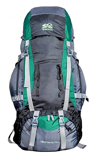 Hikers way 70 Ltrs Internal Frame Rucksack Backpacks Travel Bag Hiking Bag Camping Bag Trekking Bags with Waterproof Compartment & Rain Cover (HW-7001) (Aqua-Green)