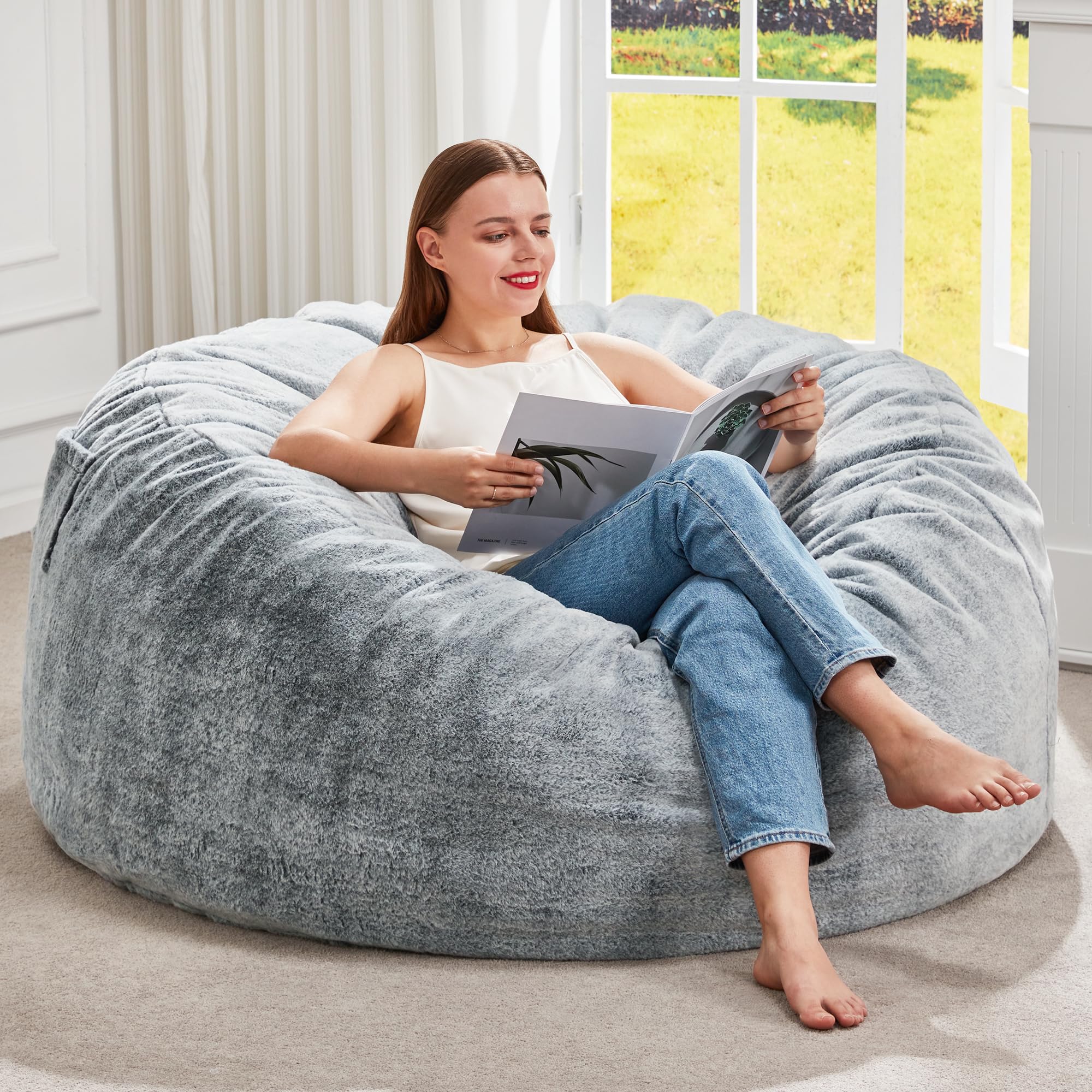 Photo 1 of ***used***Hobestluk Bean Bag Chairs Giant Beanbag Chair with Filler, Memory Foam Bean Bags with Fluffy & Machine Washable Cover, Bean Bag Chairs for Aduts for Living Room, Bedroom (Grey, 3FT - 36” x 36” x 22”)