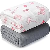 Muslin Swaddle Blankets for Newborn, 2 Pack Breathable Soft Receiving Blanket, Large 41 x 41 inches Swaddle Wrap Burping Clothes, Essentials Infant Shower Items. (Gray & Pink Butterfly)
