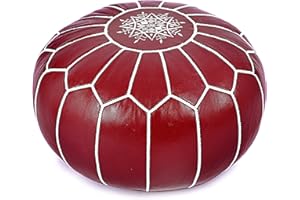 Marrakesh Gallery Genuine Leather Round Pouf Unstuffed - Moroccan Ottoman Footstool, Footrest Cover - Boho Decor - Bohemian Living Room, Bedroom, Kids Room, Gift & Wedding