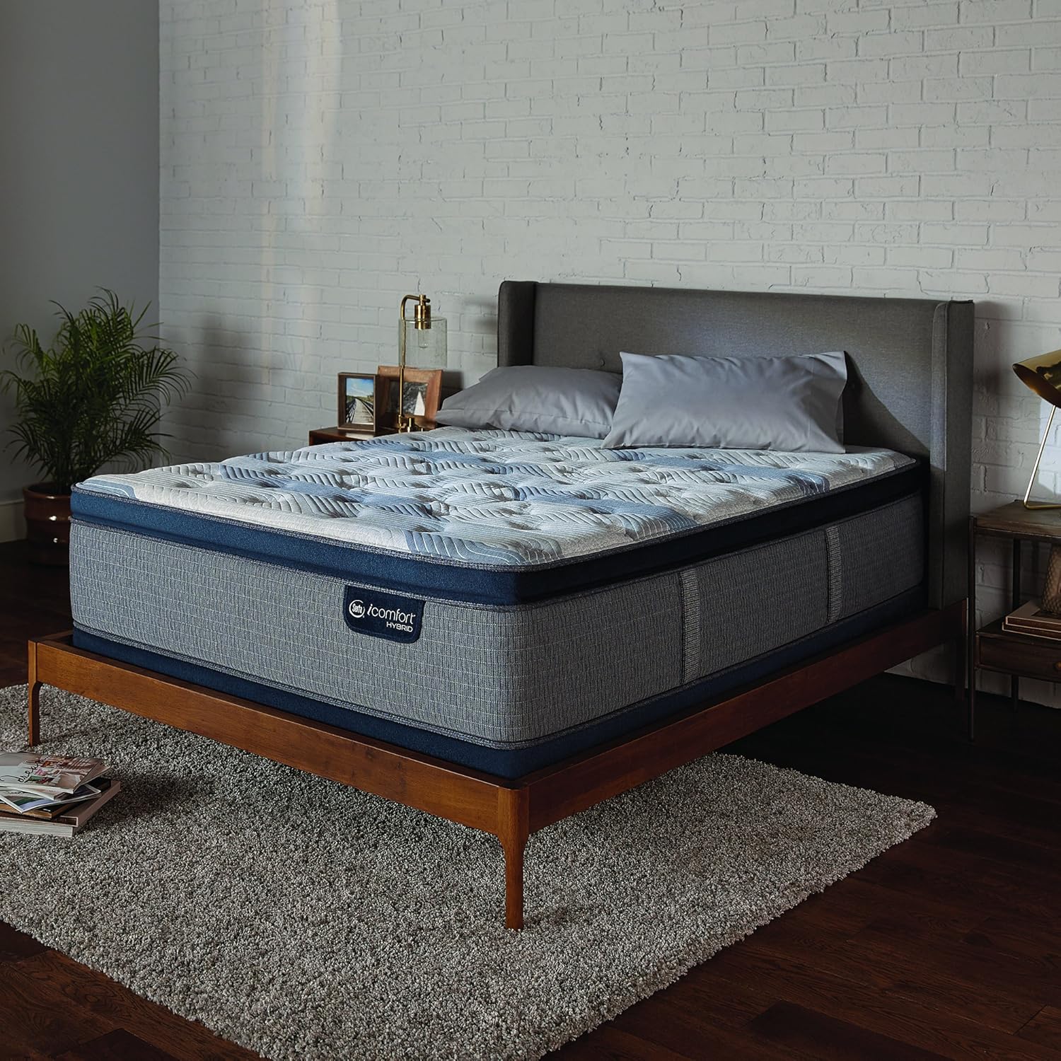 Serta Icomfort Icomfort Hybrid 14" Blue Fusion 300 Plush Pillow Top Mattress Bed Conventional, Cal King, Gray