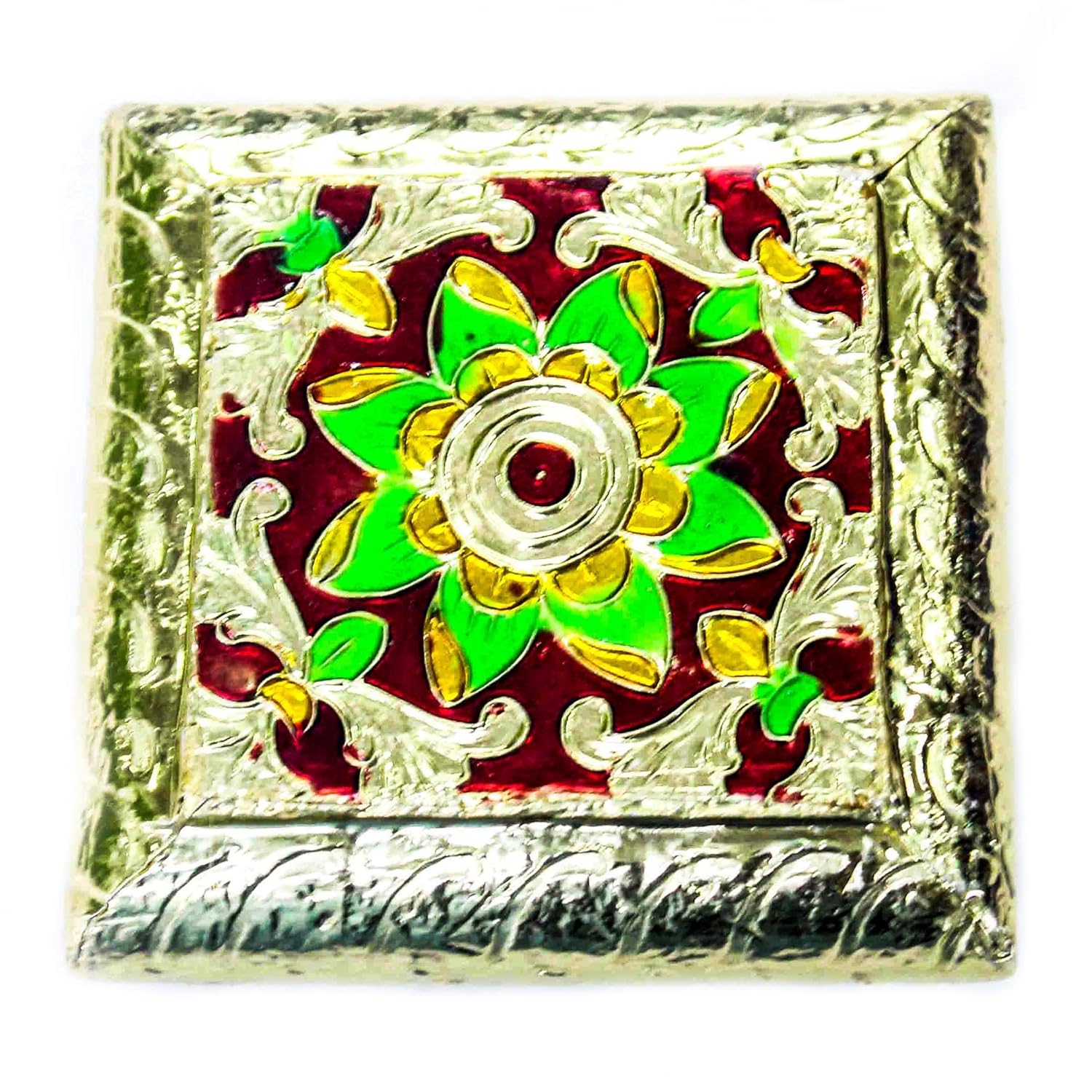 The Holy Mart Meenakari Design Wooden Chowki In Golden Colour And
