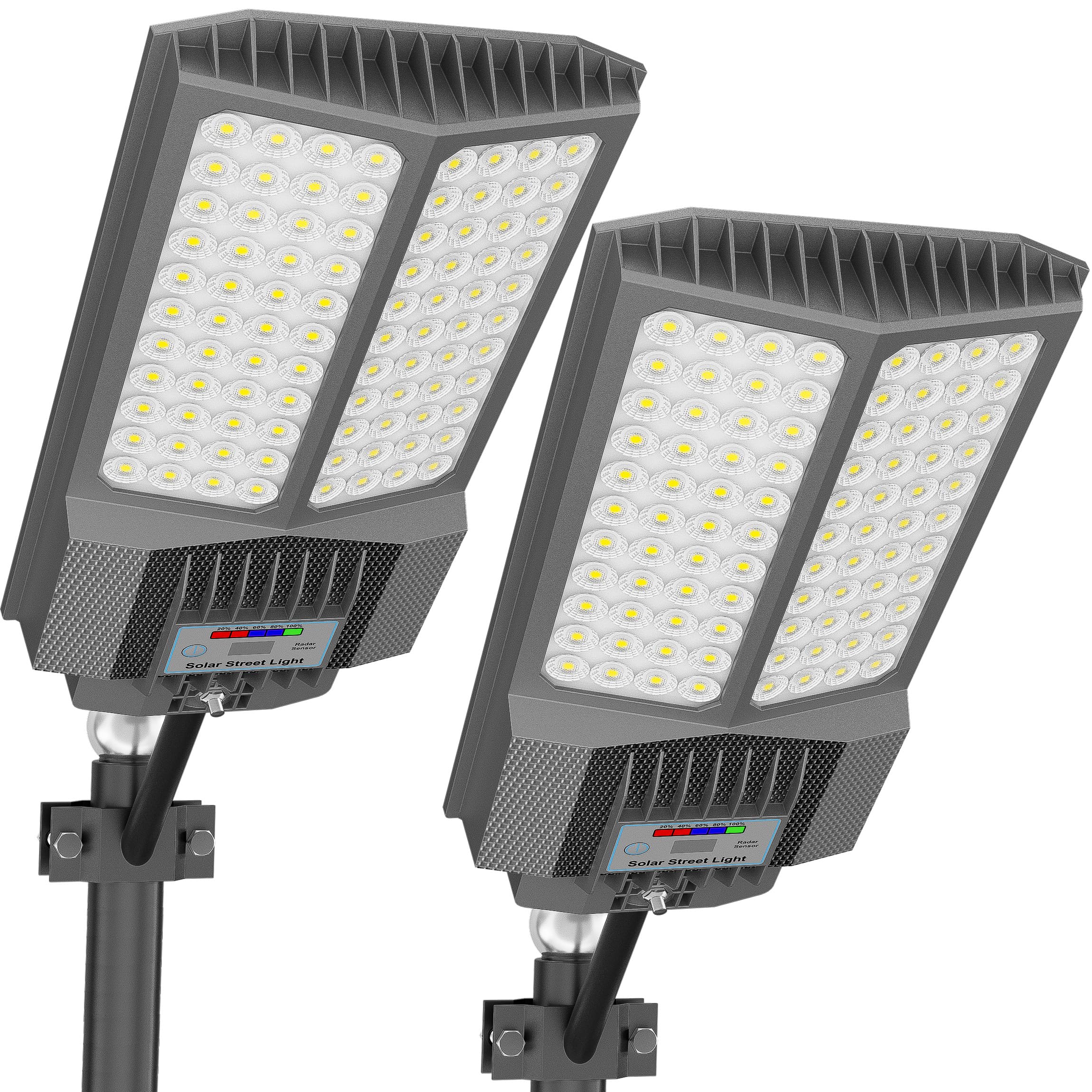 Photo 1 of loyoele Solar Street Lights Outdoor,Solar Parking Lot Lights Commercial Street Light Dusk to Dawn,7000K LED Security Flood Light with Pole Motion Sensor and Remote Control for Street,Court,Yard