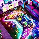 5x7 ft Neon Gaming Area Rug for Boys Room, Colorful Game Controller Carpet for Gamer Room Decor, Low Pile Non-Slip Video Game Rug for Teens Playroom or Game Zone - 02