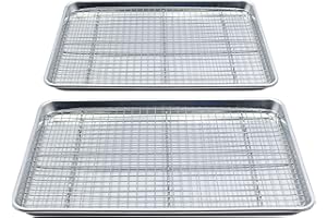 Checkered Chef Baking Sheet Set - Set of 2 Large 18" x 13" Stainless Steel Half Pans for Baking w/ Oven Safe Cooling Racks (2