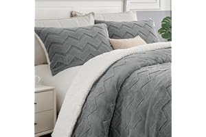 BEDELITE Fluffy Queen Comforter Set - Super Soft Sherpa Grey Comforter for Queen Size Bed, Luxury Warm Bedding Set for Winter, Fuzzy Bed Set 3 Pieces (1 Comforter, 2 Pillowcases)